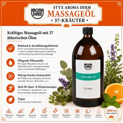 STYX Aroma Derm Massageöl 37 Kräuter 1000 ml ätherische Öle vegan