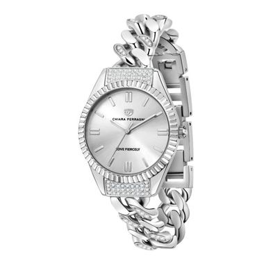 CHIARA Ferragni – Frau – R1953104502 – silberne Kapseluhr mit Kette und weißen Zirkon