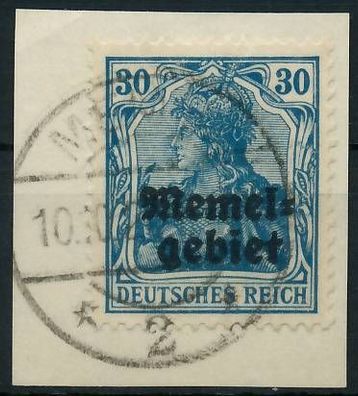 MEMEL 1920 Germania Nr 15 zentrisch gestempelt Briefstück X472EDA