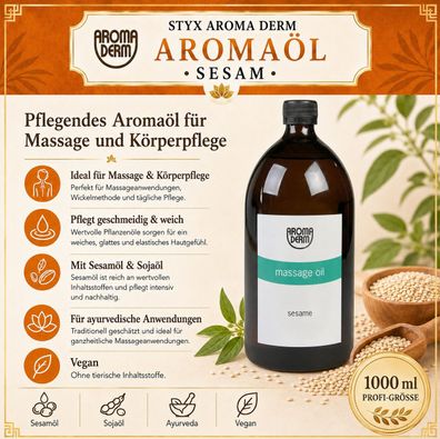 STYX Aroma Derm Massageöl Sesam 1000 ml vegan Ayurveda Körperpflege