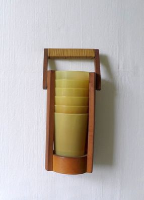 Becher Satz Set mit Ständer Holz Kunststoff Art Deco Bauhaus