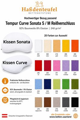 Kissenbezug für Tempur Curve Sonata S / M Reißverschluss Baumvolle Elastan