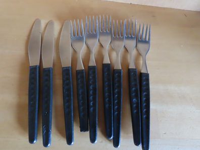 Besteckteile 6 Gabel + 3 Messer schwarzer Griff GDR