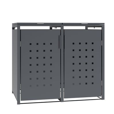 Mülltonnenbox 2-er, Stahl verzinkt Front Karomuster