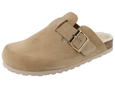 Natural SENSE Damen Clog beige Veloursleder Warmfutter