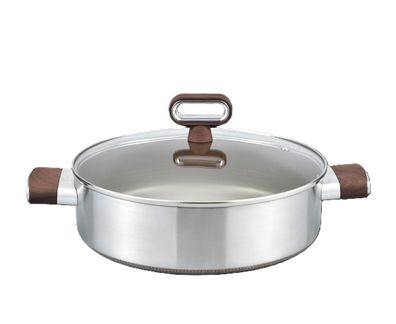 Servierpfanne aus hochwertigem Edelstahl mit Glasdeckel, Induktionsgeeignet, mit