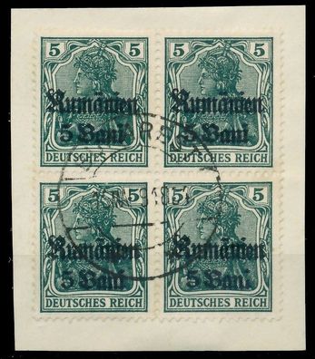 BES. 1WK D-MV Rumänien Nr 8a zentrisch gestempelt Viererbloc X410EB6