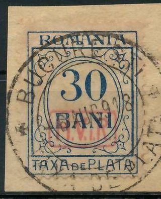 BES. 1WK D-MV Rumänien PORTO Nr 4 zentrisch gestempelt Briefstück X4349CA