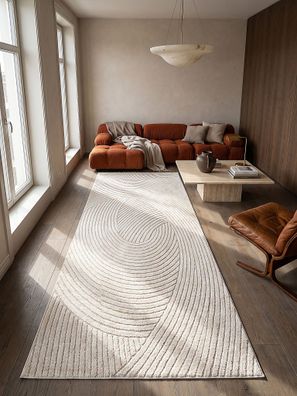Teppich Kurzflor CETINA 3D-Bögen organisch Creme Polypropylen-Polyester Wohnzimmer