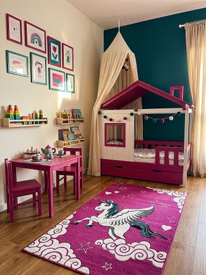 Kinderteppich Kurzflor CASOLA Fuchsia 13 mm Polypropylen für Kinderzimmer