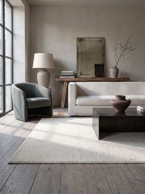 Teppich rund Hochflor Bormida Creme 17 mm Filz Polypropylen Uni Wohnzimmer