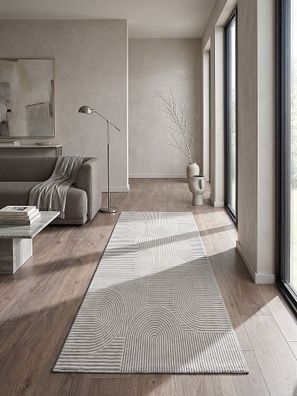 Kurzflorteppich Bögen-Muster ton-in-ton Wohnzimmer - ERESMA Kadima Design