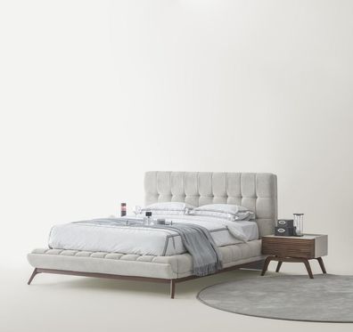Möbel Bett Nachttisch Set Modern Hellgrau Braun Elegant Design