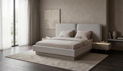 Bett Schlafzimmer Set Nachttisch Modern Grau Edel Luxus Polsterbett