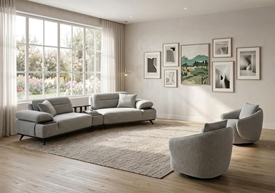 Sofa Set 3 Sitzer Sessel Beistelltisch Modern Grau Edel Luxus Garnitur