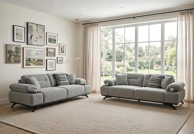 Sofa Set 3 Sitzer Modern Grau Edel Luxus Wohnzimmer Garnitur Design