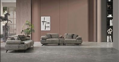 Sofa Set 3 Sitzer Beistelltisch Modern Grau Edel Luxus Garnitur Design