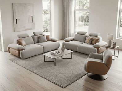 Hellgraue Polstergarnitur Exklusive 3-Sitzer Sofas Loungesessel