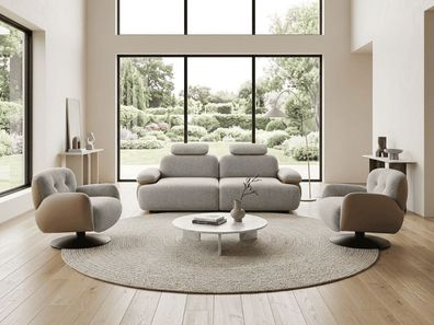 Elegante Wohnzimmer Polstergarnitur Moderner 3-Sitzer 2x Sessel