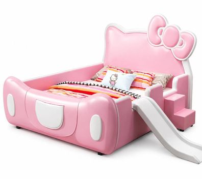 Rosa Kinderbett mit Trittstufe und Rutsche Hello Kitty Bett für Mädchen