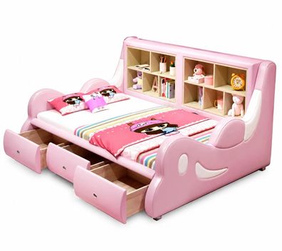 Rosa Kinderbett mit Regalen und Schubladen Bett für Mädchen