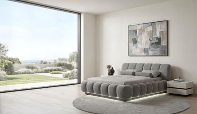 Schlafzimmer Set Bett Nachttisch Modern Grau Edel Luxus Design Polster