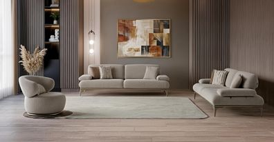 Sofa Set 3 Sitzer Sessel Beige Modern Luxus Design Polster Garnitur