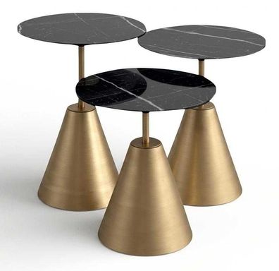 Couchtisch Set 3er Schwarz Marmor Gold Beistelltisch Modern Design