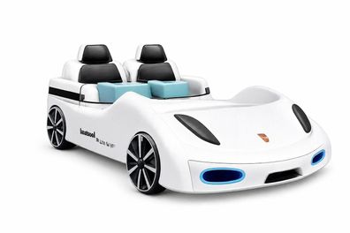 Weißes Kinderbett mit LED-Beleuchtung auf Rädern Auto-Bett