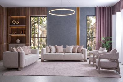 Wohn Set Sofagarnitur Sessel Couchtisch Wohnlich Modern Weiß Elegant