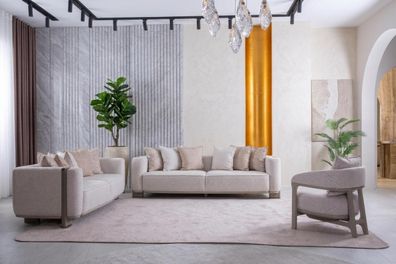 Wohnzimmer Set Sofas Sessel Weiß Modernes Design Eleganter Wohnstil