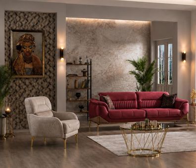 Wohnzimmer Set: 3-Sitzer Sofa, Sessel Beige Moderner Elegantes Design