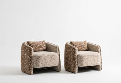 Design Sessel Set Beige Strukturierter Stoff Moderner Wohnkomfort