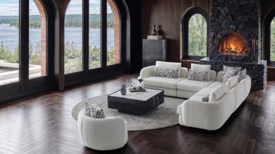 Ecksofa Set Modern Weiss Creme Elegant Sofa Modular Couch Sessel