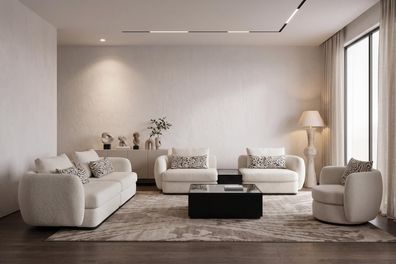 Sofagarnitur Set Modern Weiss Creme Elegant Couch Sessel Polster