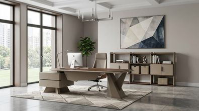 Design Buro Set Schreibtisch Bücherregal Arbeitsplatz modern