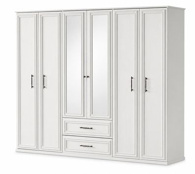 Weiß Eleganter Kleiderschrank mit 6 Türen, Schubladen und viel Stauraum