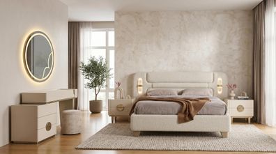 Schlafzimmer set Bett 2? Nachttische Frisiertisch Beige Modern Stil