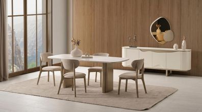Esszimmer set Esstisch 4x Stühle Konsole mit Spiegel Modern Stil Edel