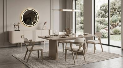 Esszimmer set Esstisch 4x Stühle Konsole Spiegel Moderner Stil Beige
