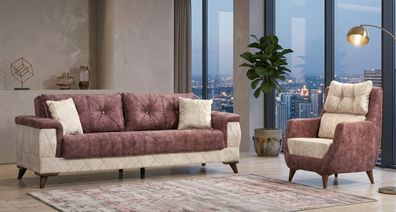 Sofa Set 1x 3-Sitzer Sofa 1x Sessel Chesterfield Rot Beig? Stilvoll