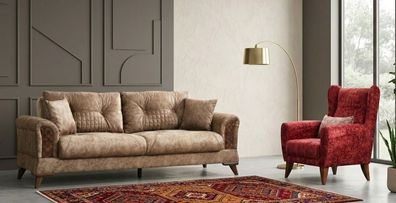 Sofa Set 1x 3-Sitzer Sofa 1x Sessel Beig? Rot Moderner Stil Luxuriöse
