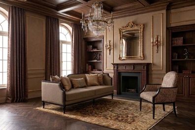 Edles Wohnen Sofa Sessel Wohnraum Design Elegant Modern Holzstoff