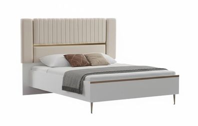 Weiß-Beiges Polsterbett Designer Bettgestell Luxuriöses Kopfteil