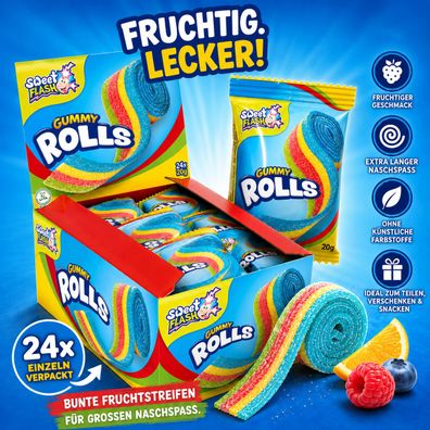 24 Saure Fruchtgummi Rollen Sweet Flash 20g 0,48kg Vorteilspack