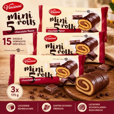 15 Vincinni Mini Rolls Schokolade einzeln verpackt 525g 3er