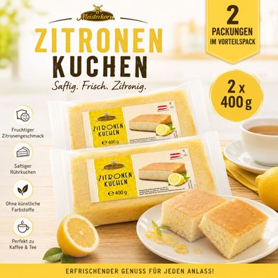 2x 400g Zitronenkuchen Rührkuchen saftig fruchtig Vorteilspack Meisterkorn