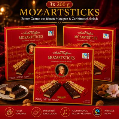 3x200g Mozartsticks Marzipan Nougat Zartbitterschokolade Vorratspack 600g