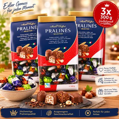 3x300g Pralinen Selection Schokoladenpralinen Mischung Vorteilspack 900g