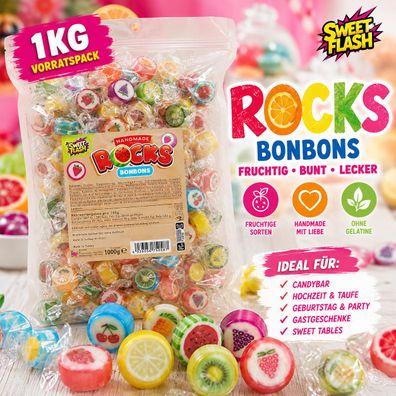 1kg Rocks Bonbons Fruchtmix Handmade Motivbonbons Bunt Vorrat 250 Stück